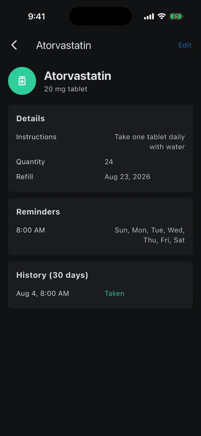 myPill-Pal medication details with reminders