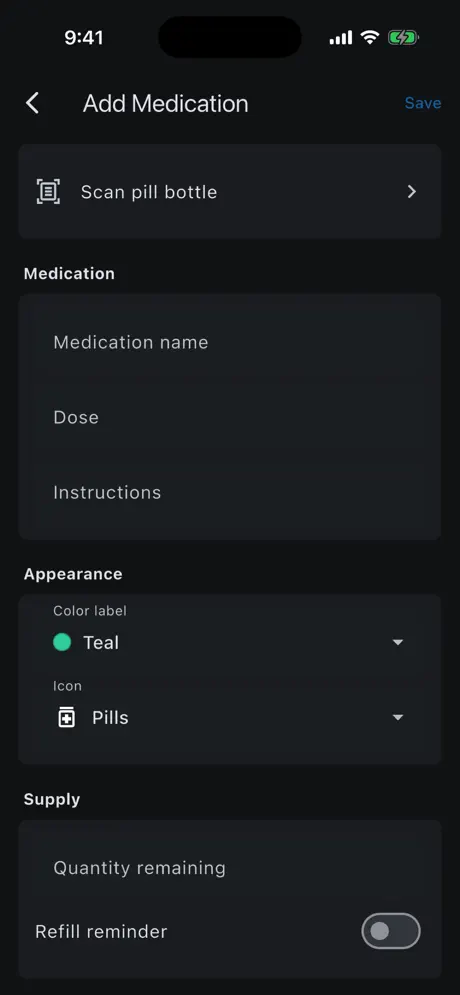myPill-Pal screenshot: Adding a medication with the pill bottle scanner
