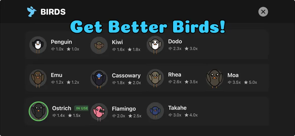 Penguin Poop screenshot: Unlockable birds with multipliers