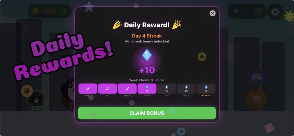 Penguin Poop screenshot: Daily reward streak