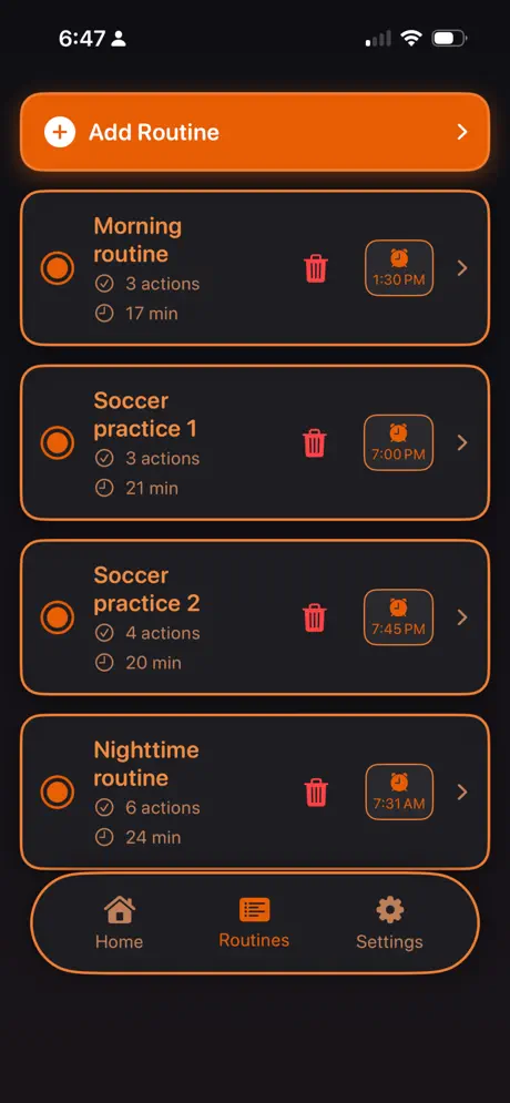 Routine Hub screenshot: List of saved routines