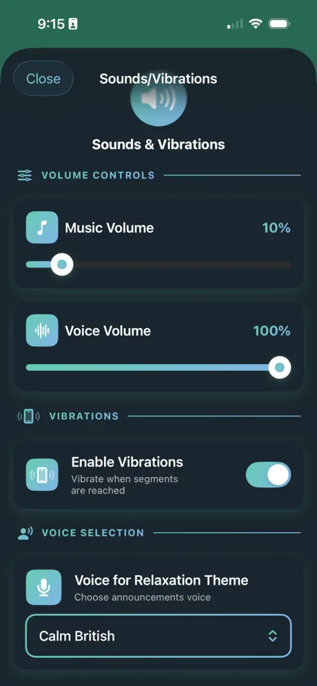 Segmented Timer screenshot: Sounds and vibrations settings