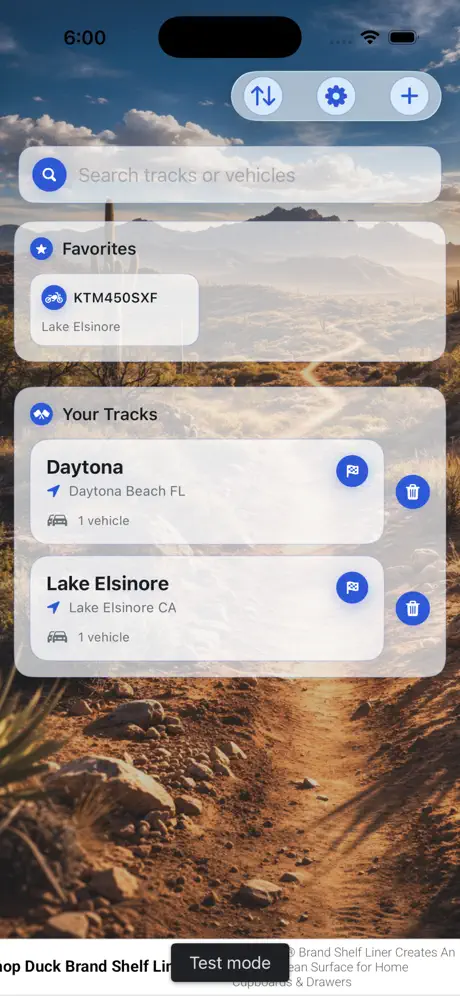 TrackSets screenshot: Tracks and favorite vehicles
