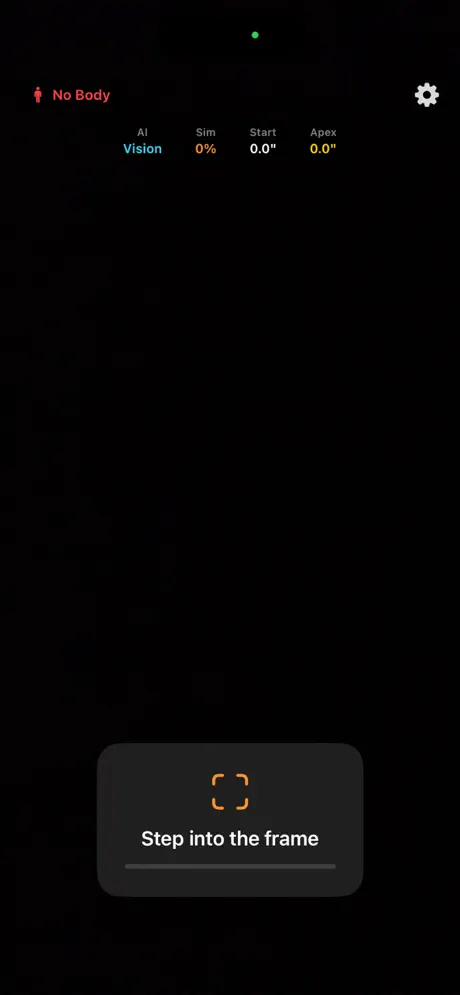 Vertical Indicator screenshot: Camera view prompting the athlete to step into the frame